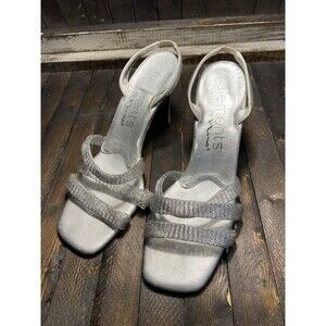 Elements By Nina Women's Sz 7.5 M Silver Open Toe Slip On Block Heel Shoes